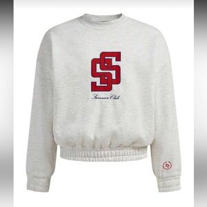 SHEIN Men SumWon Brand Cream and Red Oversized Crewneck Sweater